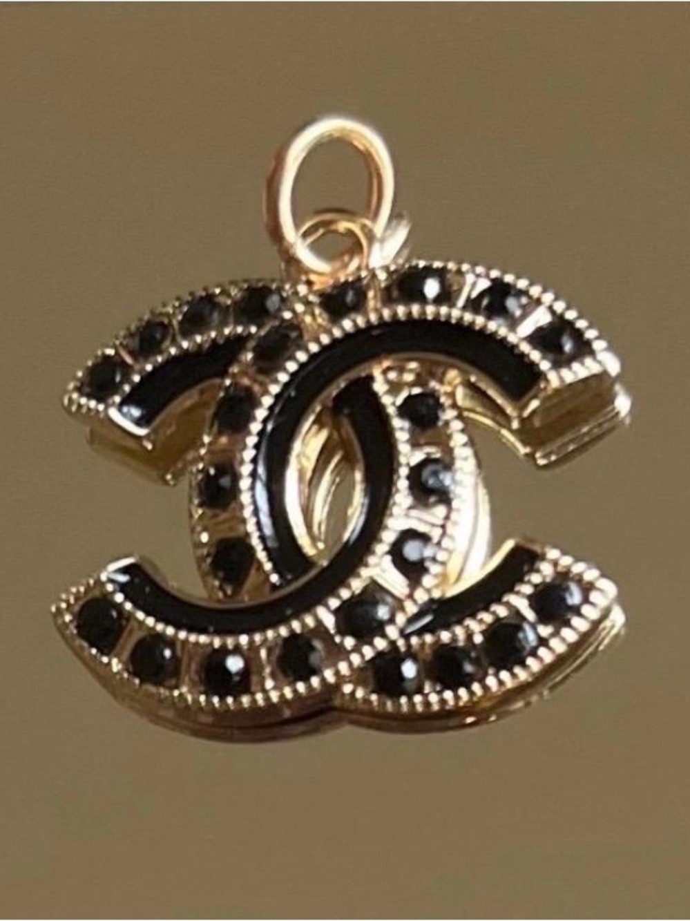 Gold and Black Interlocking CC Pendant Charm